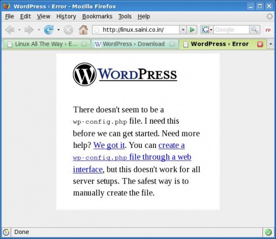 Wordpress Error Without wp-config