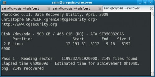 PhotoRec Recovery Progress
